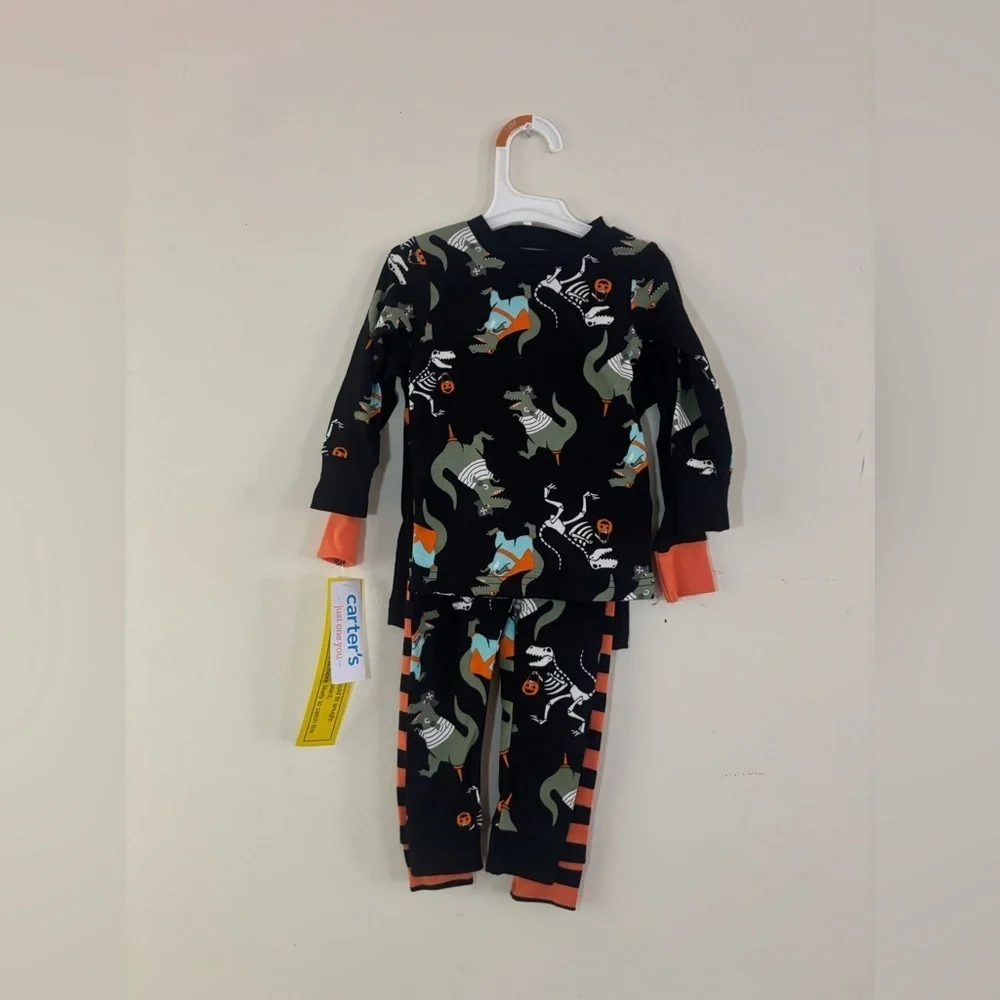 NEW! Carter's Toddler Long Sleeve 4pc Halloween Dino Pajama Set Size 12 Months